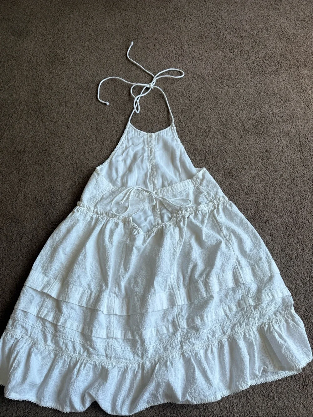 Free People White Halter Tie Tiered Button-Front Dress